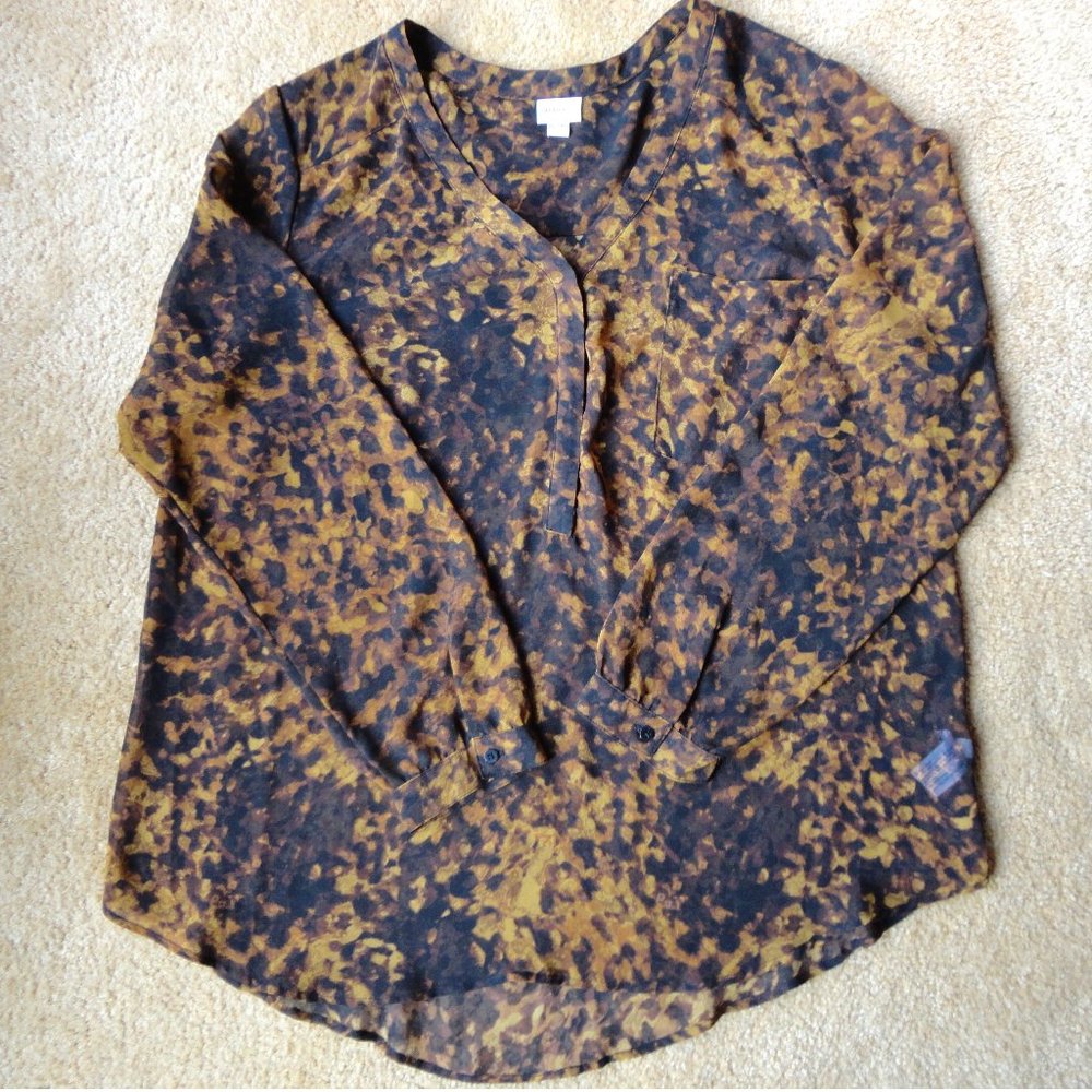 Merona Sheer Leopard Print Blouse Brown Burnt Orange Women’s XXL